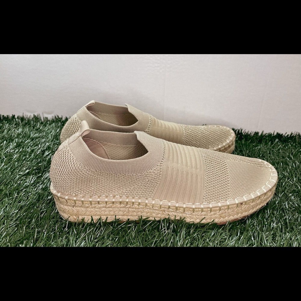 Fergalicious by Fergie Platform Slip-On Flats (Tan w/ Gold). Our Inventory:1-6
